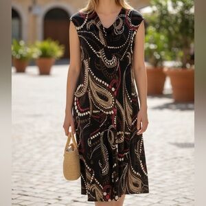 Jones New York Paisley, Polka Dot Midi-length, short-sleeve dress